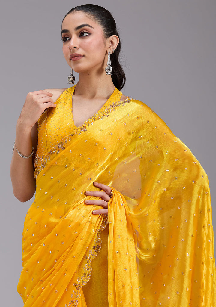 Mustard Stonework (Gold) Tissue Saree