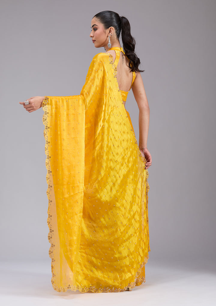 Mustard Stonework (Gold) Tissue Saree