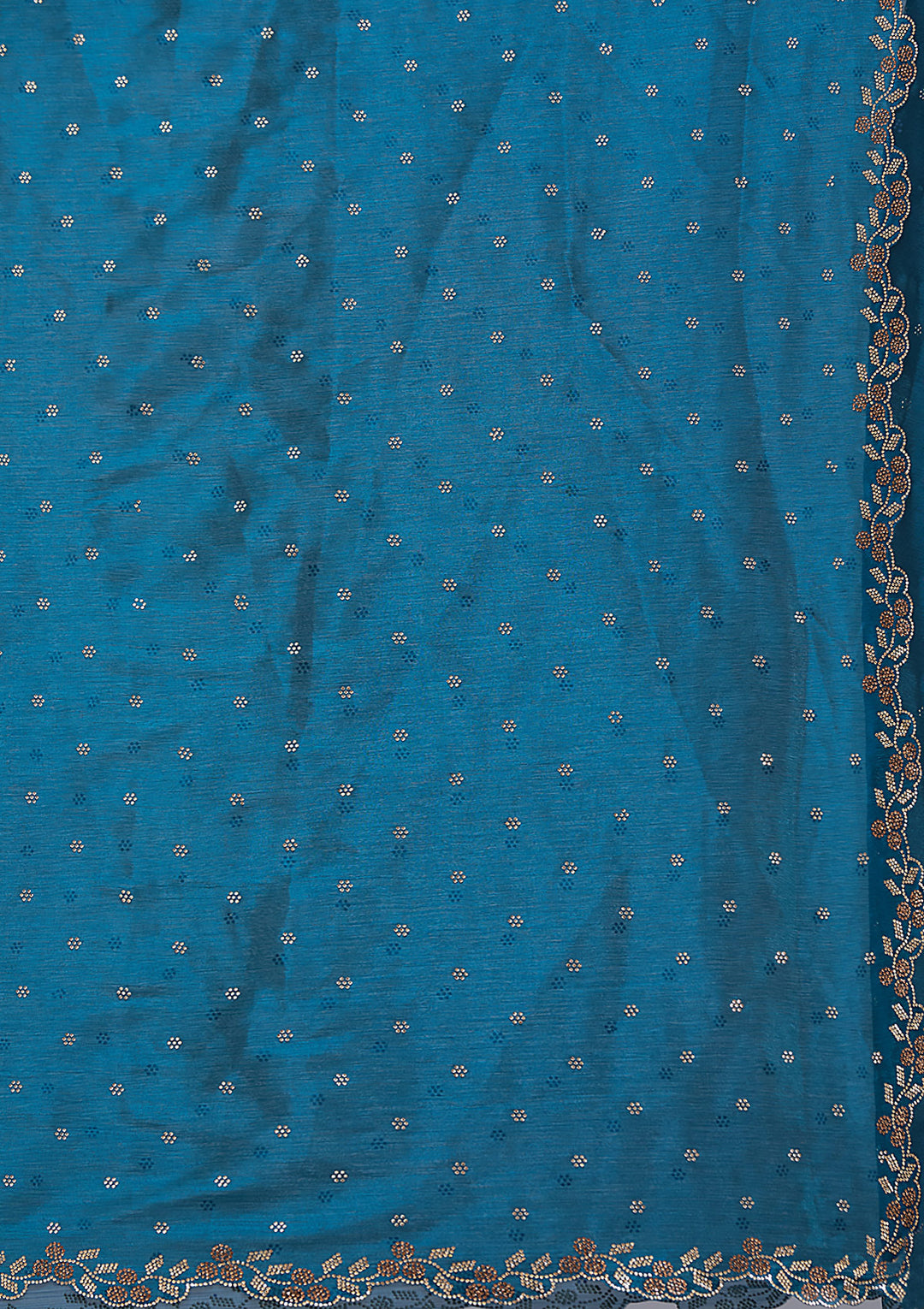 Peacock Blue Tissue Gold Stonework Saree With Matching Blouse Piece