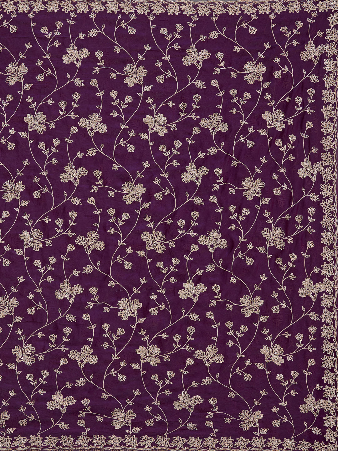 Purple Tissue Threadwork Saree With Matching Blouse Piece