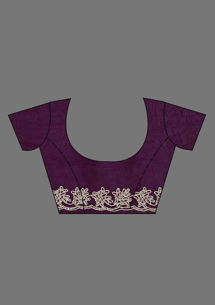 Purple Tissue Threadwork Saree With Matching Blouse Piece