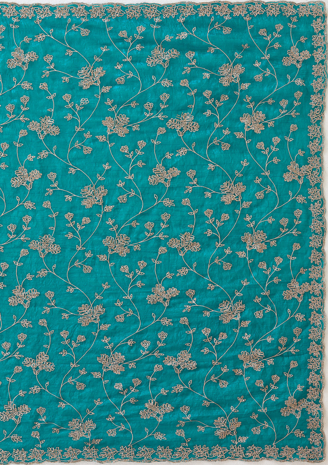 Rama Green Tissue Threadwork Saree With Matching Blouse Piece