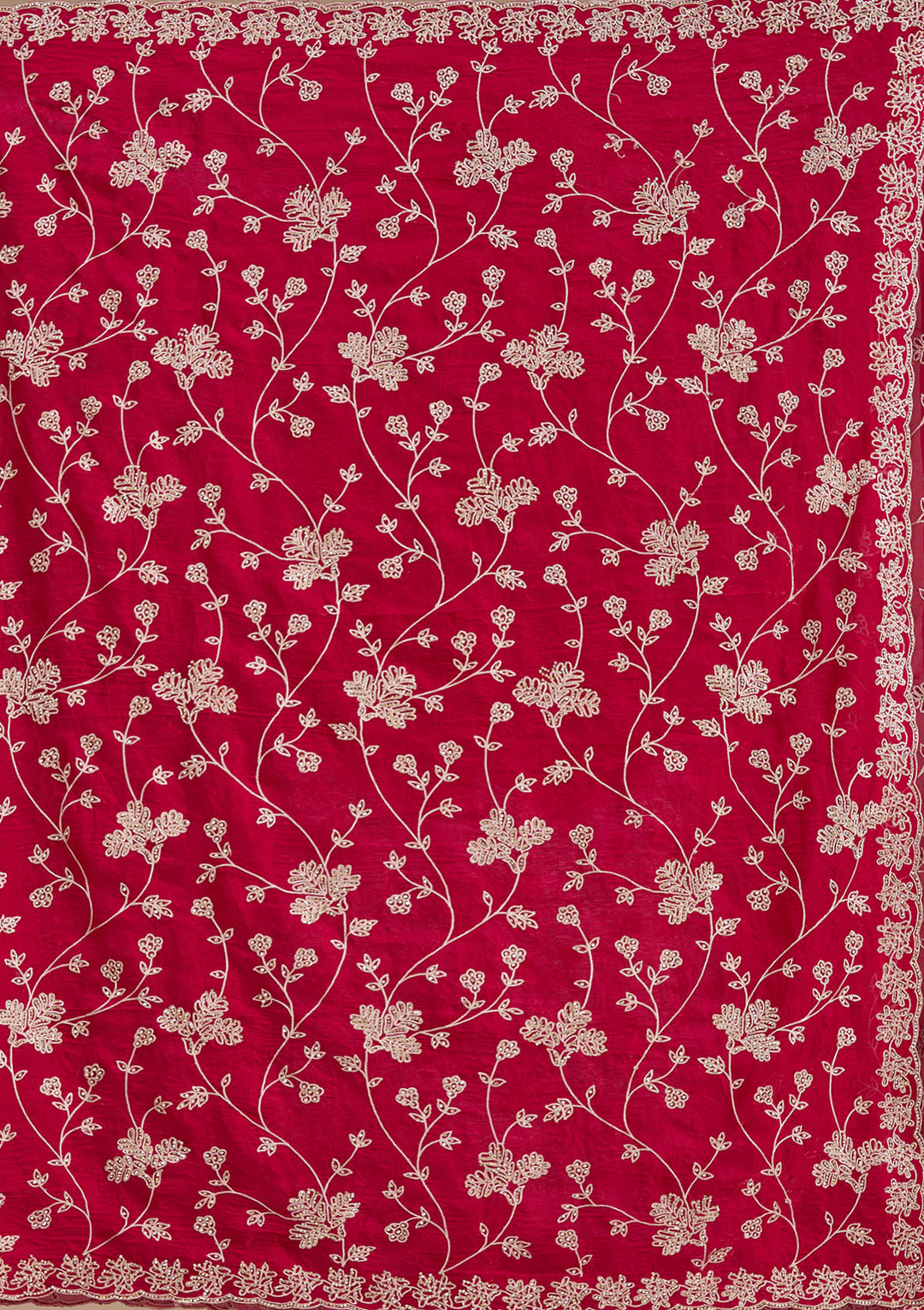 Rani Pink Tissue Threadwork Saree With Matching Blouse Piece