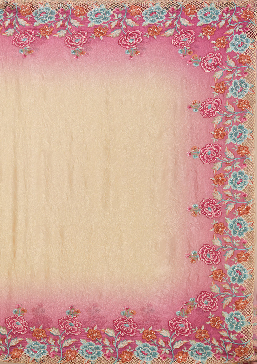 Magenta Pink Tissue Threadwork Saree With Matching Blouse Piece