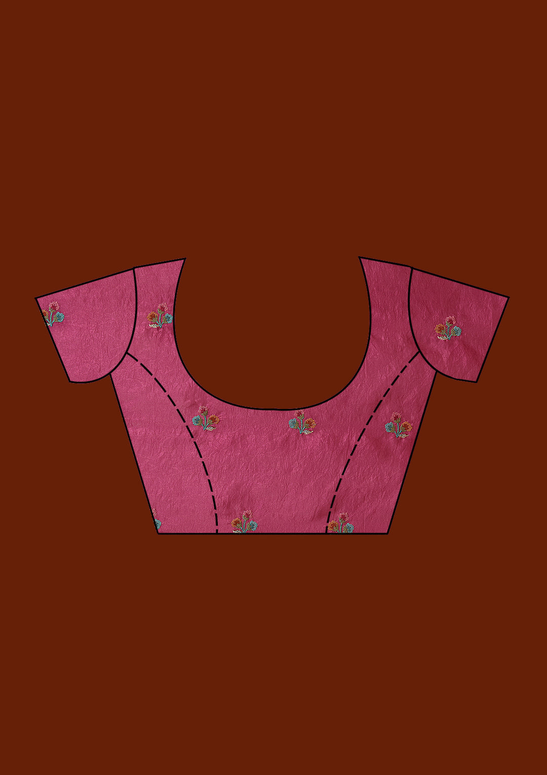 Magenta Pink Tissue Threadwork Saree With Matching Blouse Piece