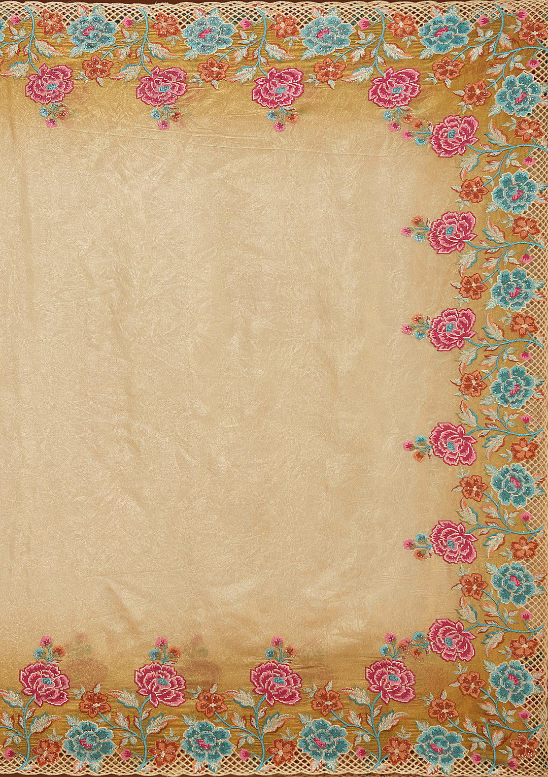 Mustard Threadwork Tissue Saree