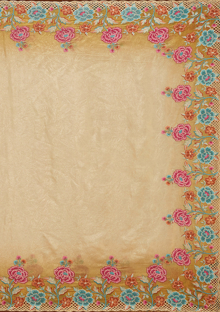 Mustard Threadwork Tissue Saree