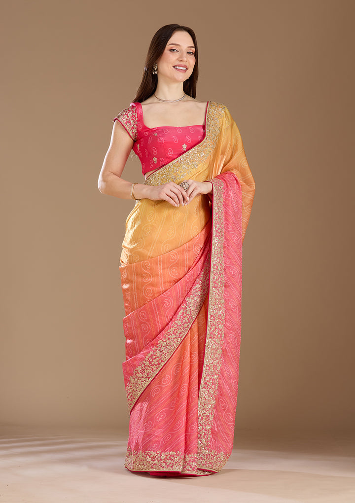 Rani Pink Cording Chiffon Saree