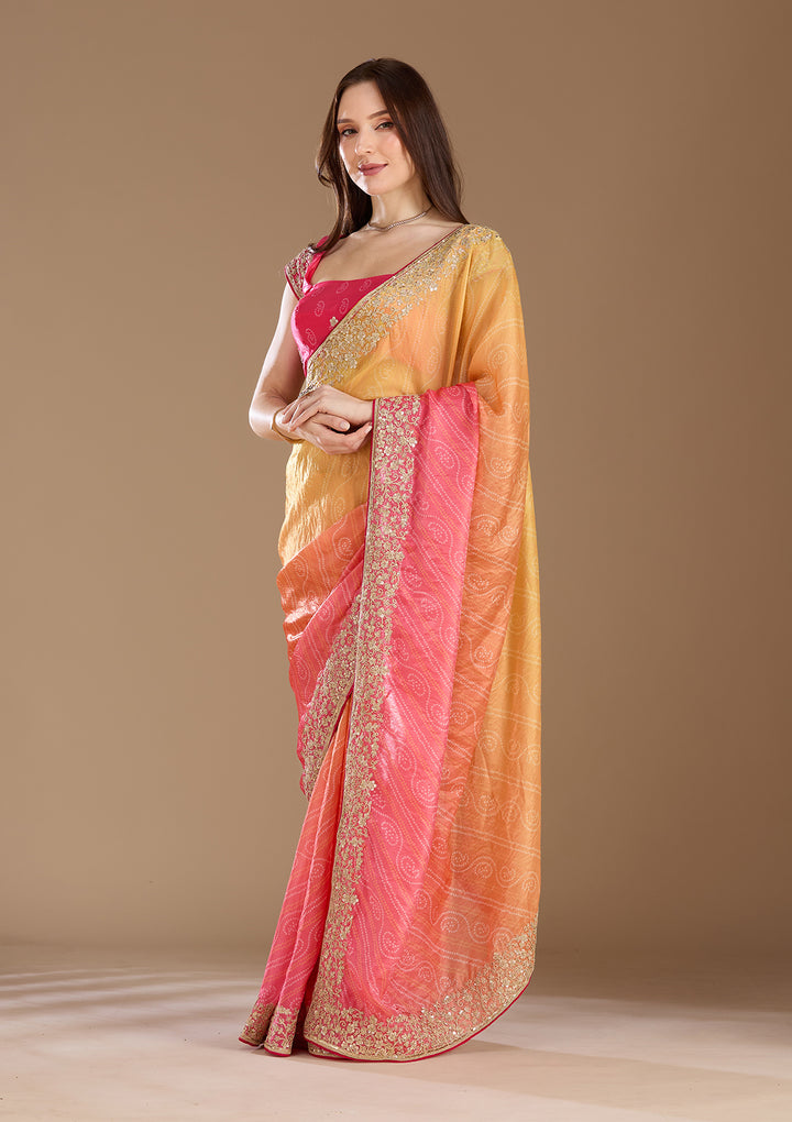 Rani Pink Cording Chiffon Saree