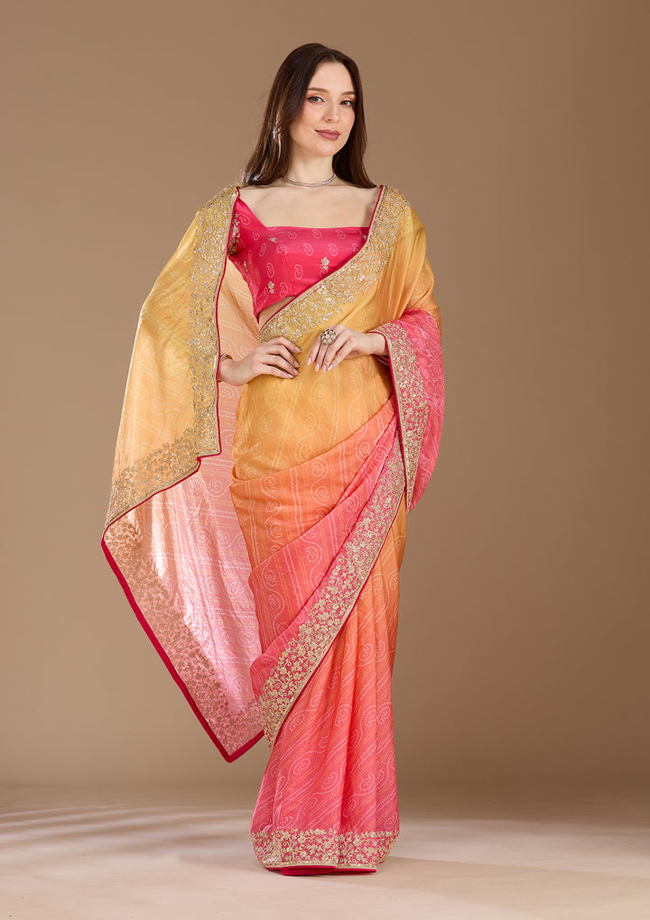 Rani Pink Cording Chiffon Saree