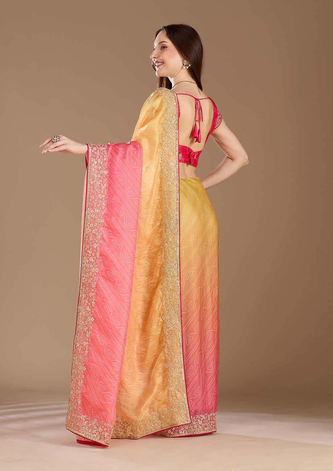 Rani Pink Cording Chiffon Saree