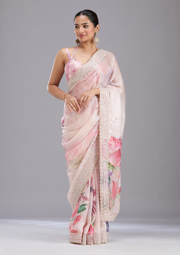 Baby Pink Sequins Tissue Saree