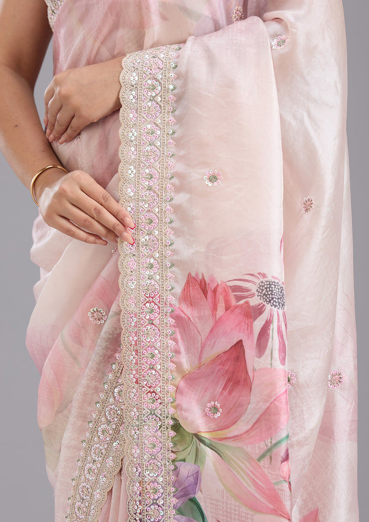 Baby Pink Sequins Tissue Saree