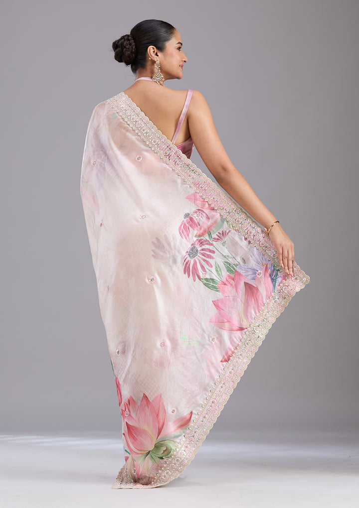 Baby Pink Sequins Tissue Saree