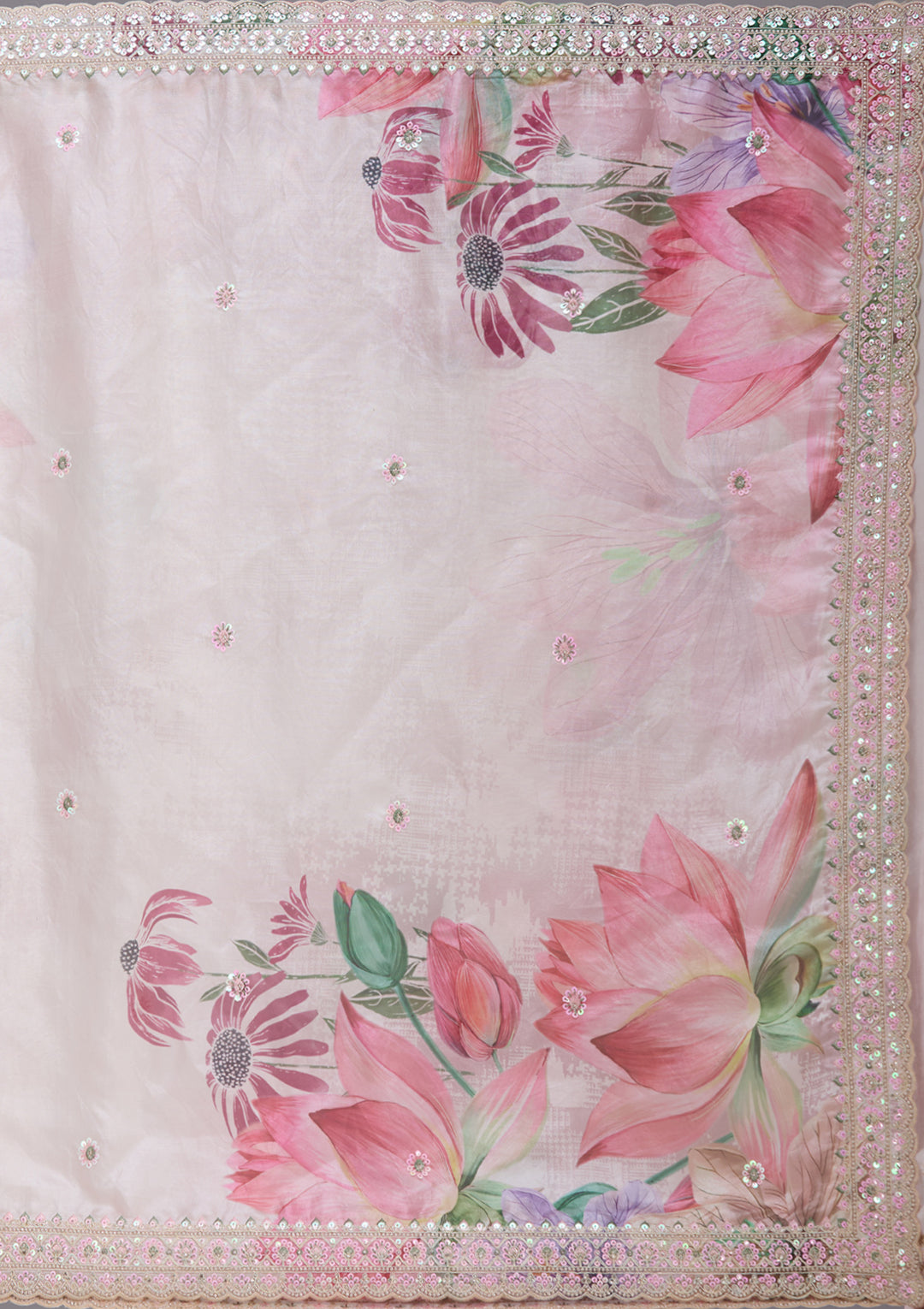 Baby Pink Sequins Tissue Saree