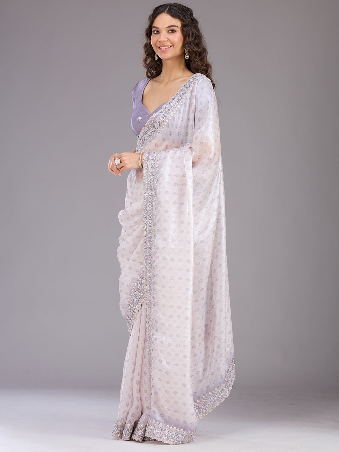 Lavender Sequins Tissue Saree