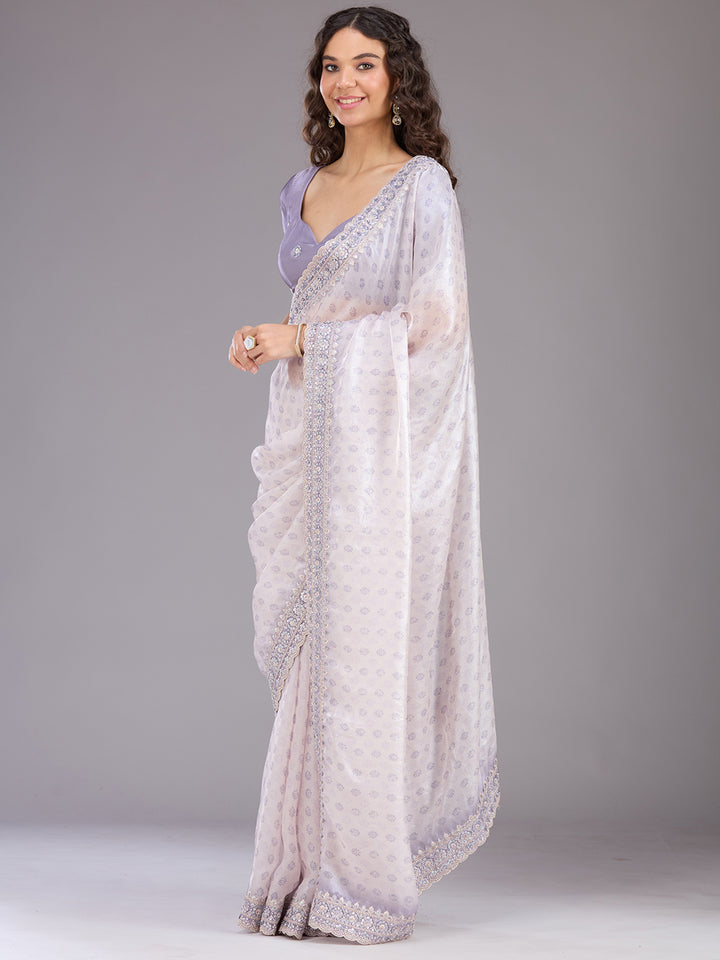 Lavender Sequins Tissue Saree