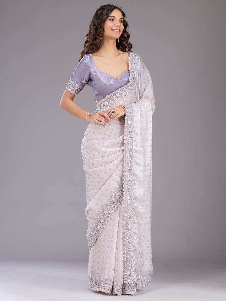 Lavender Sequins Tissue Saree