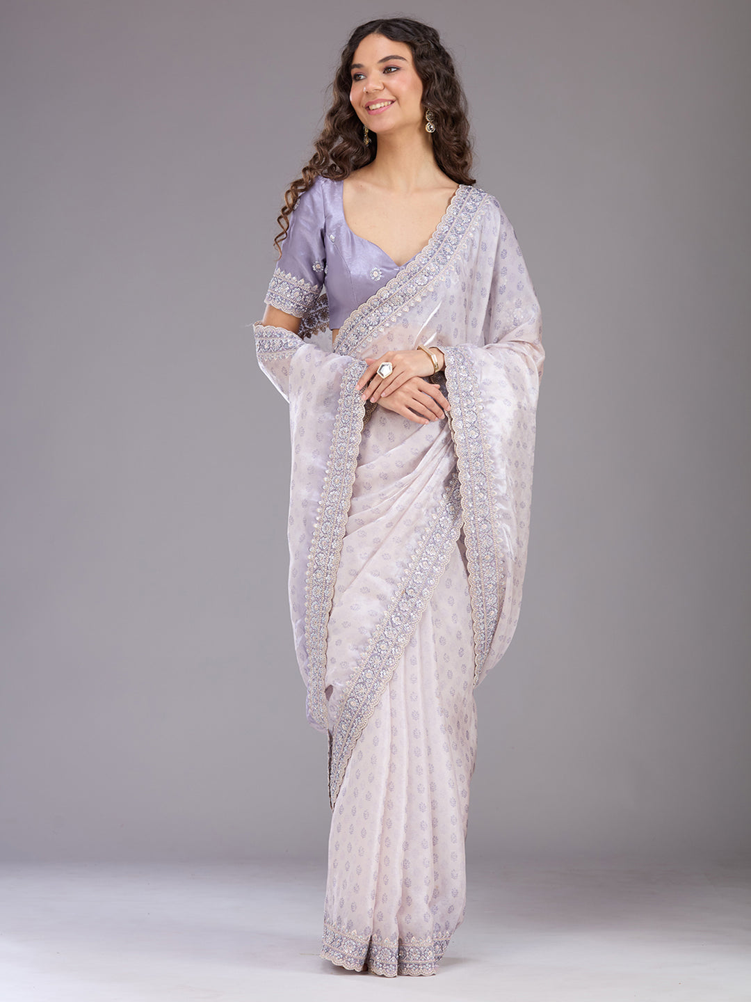 Lavender Sequins Tissue Saree