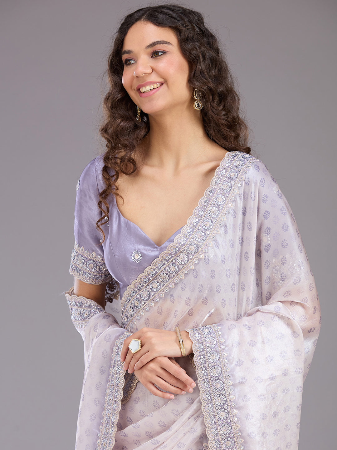 Lavender Sequins Tissue Saree