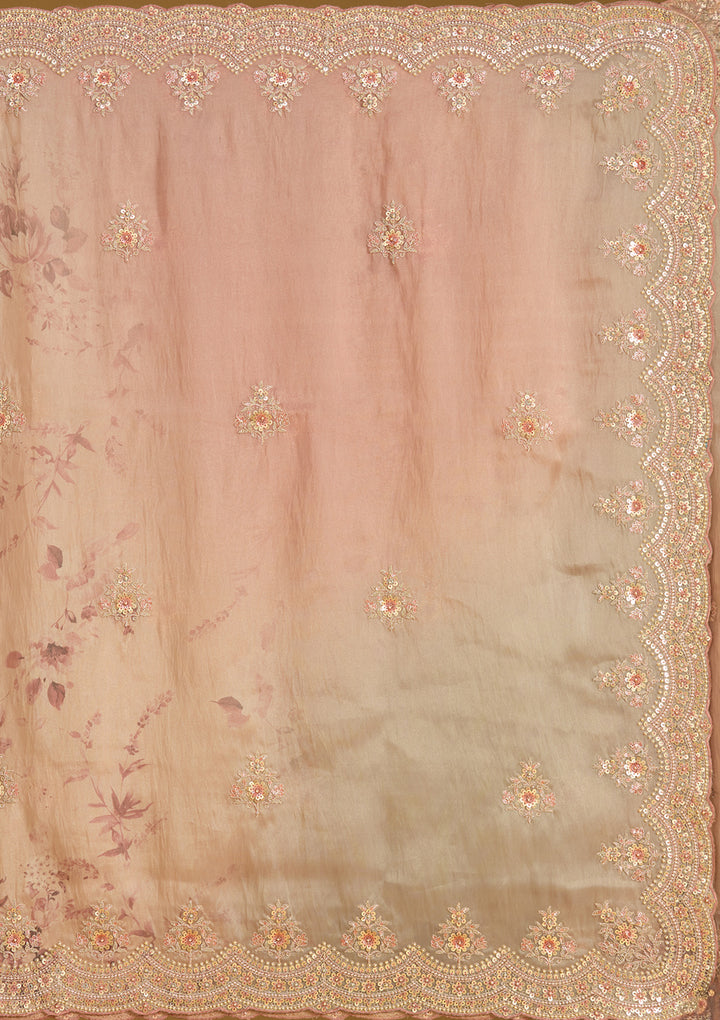 Rust Sequins Organza Saree