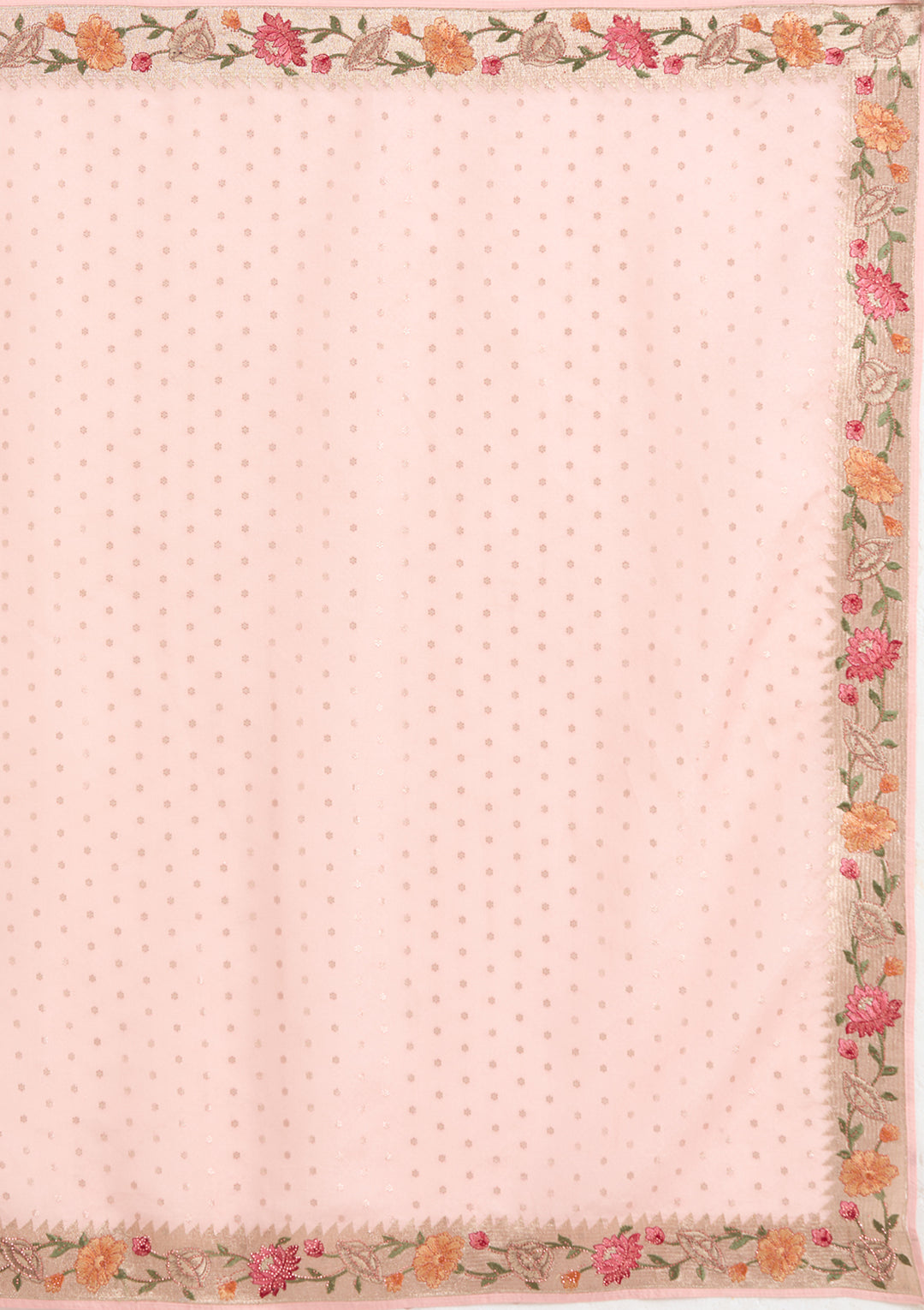Baby Pink Tissue Threadwork Saree With Matching Blouse Piece