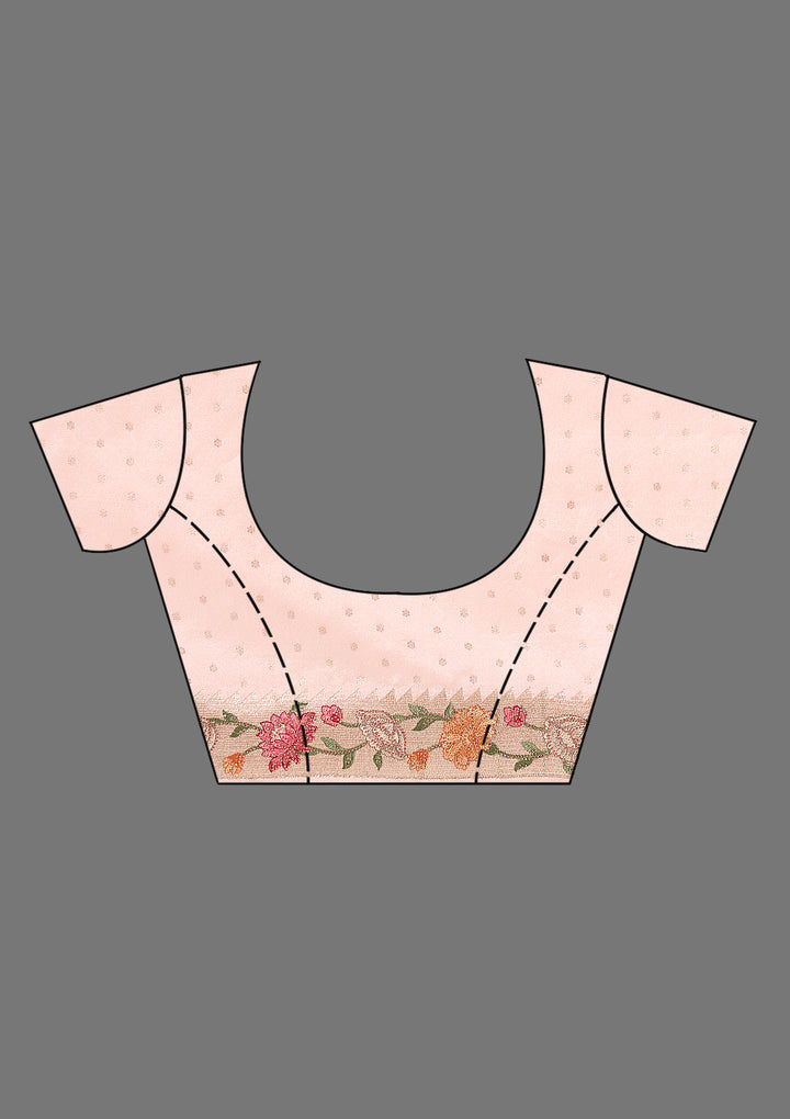 Baby Pink Tissue Threadwork Saree With Matching Blouse Piece