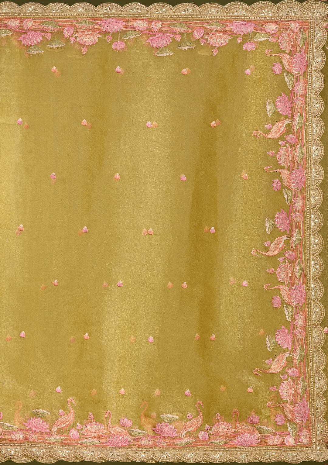 Mustard Threadwork Tissue Saree