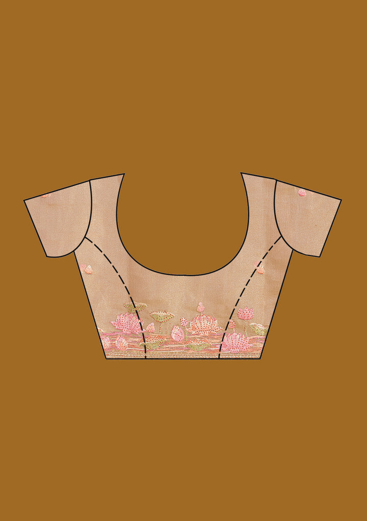 Onion Pink Threadwork Tissue Saree