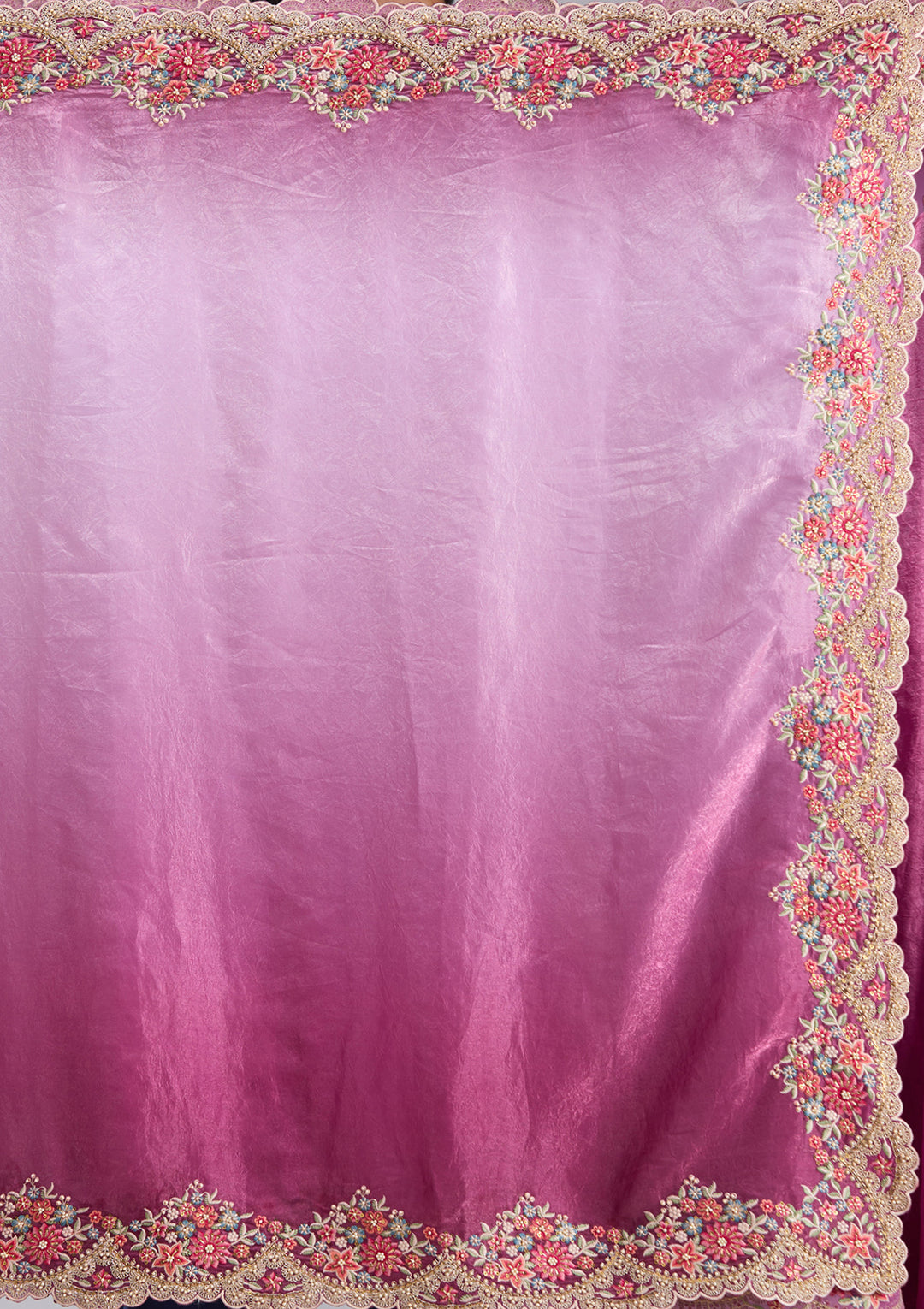 Lavender Tissue Threadwork Saree With Matching Blouse Piece