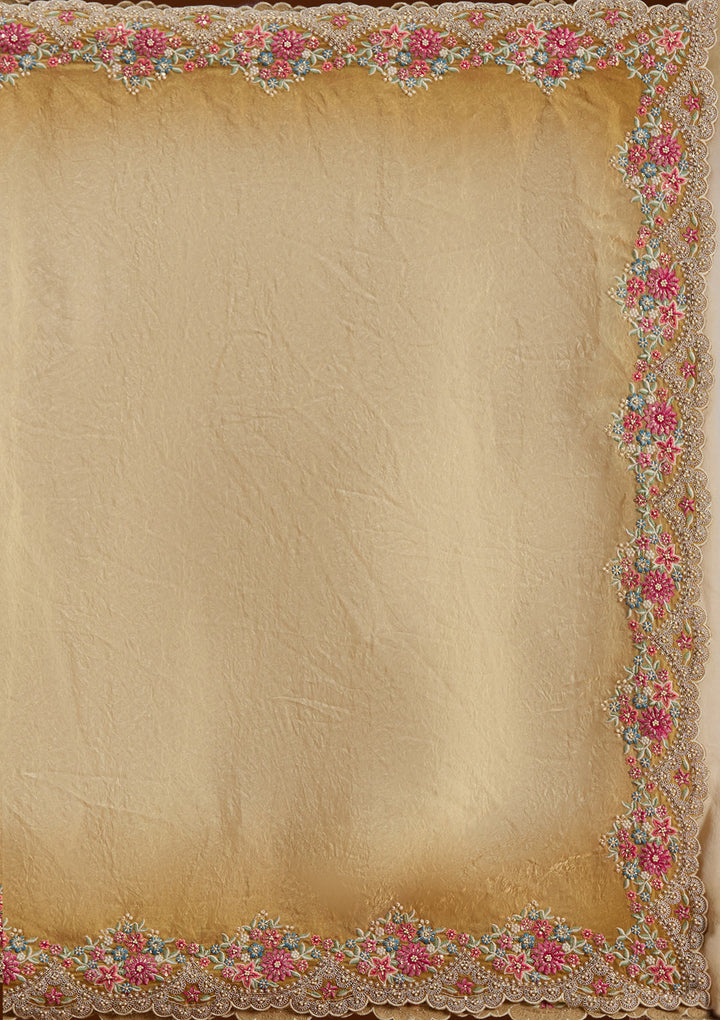 Mustard Threadwork Tissue Saree