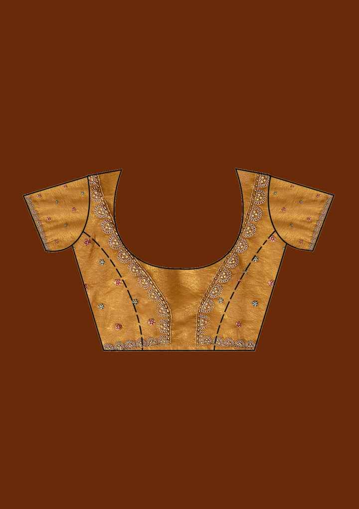 Mustard Threadwork Tissue Saree