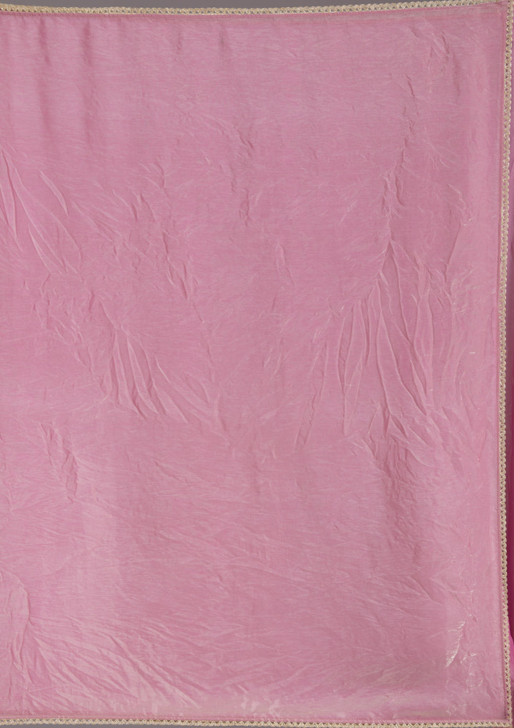 Onion Pink Organza Sequins Saree With Matching Blouse Piece