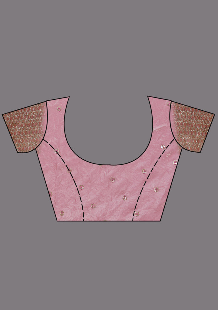 Onion Pink Organza Sequins Saree With Matching Blouse Piece