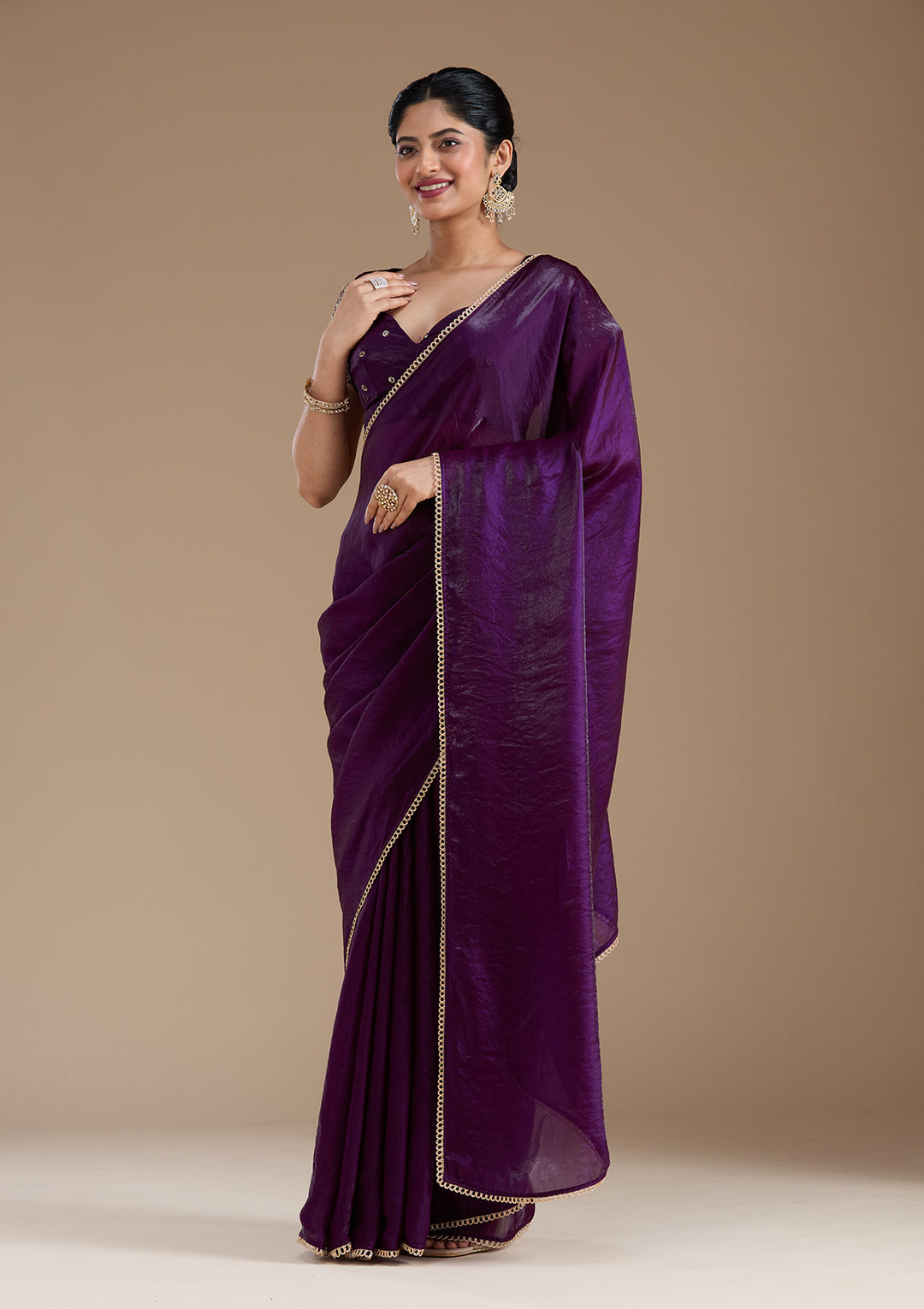 Purple Sequins Tissue Saree