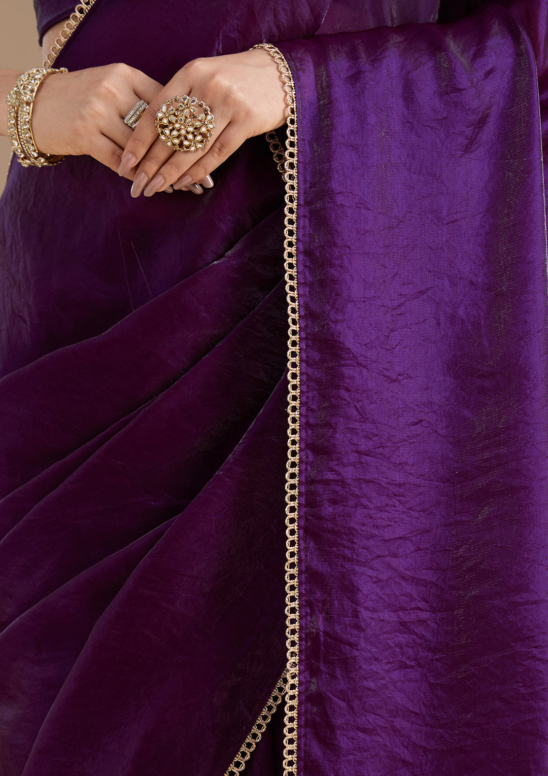 Purple Sequins Tissue Saree