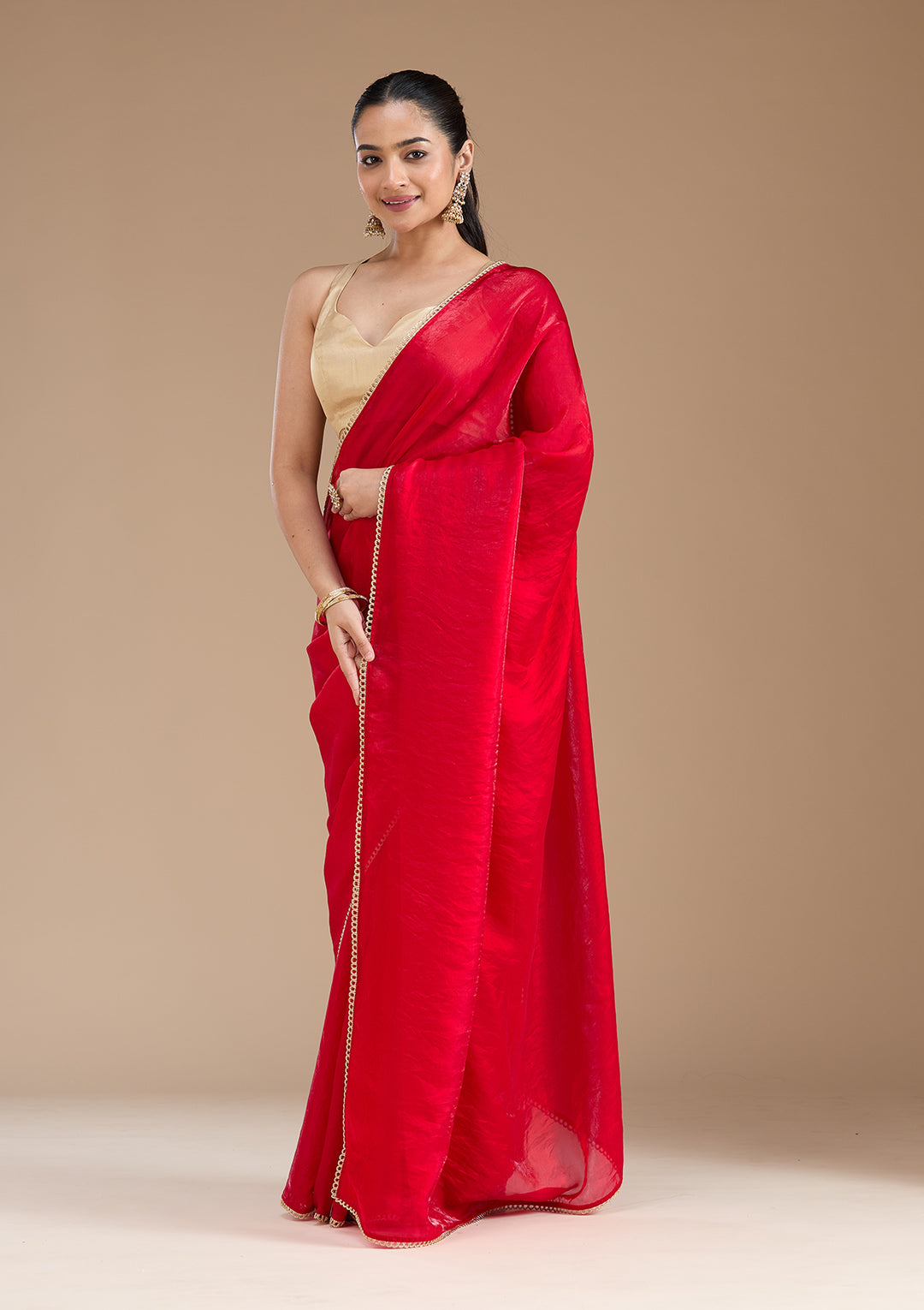 Red Sequins Tissue Saree