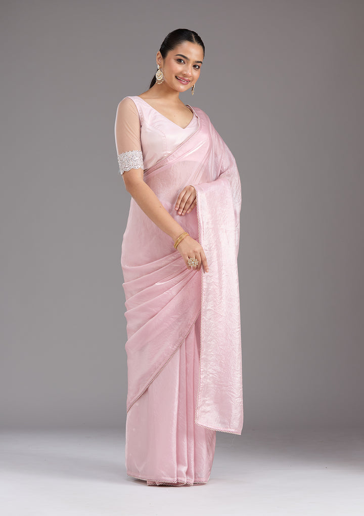 Baby Pink Pearlwork Tissue Saree