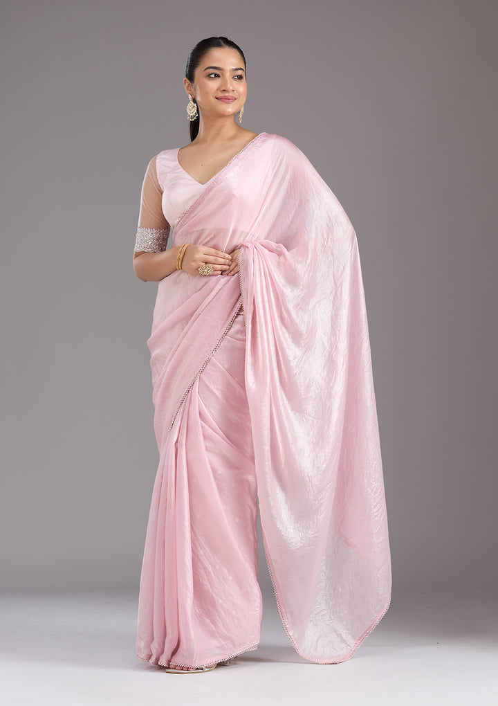 Baby Pink Pearlwork Tissue Saree