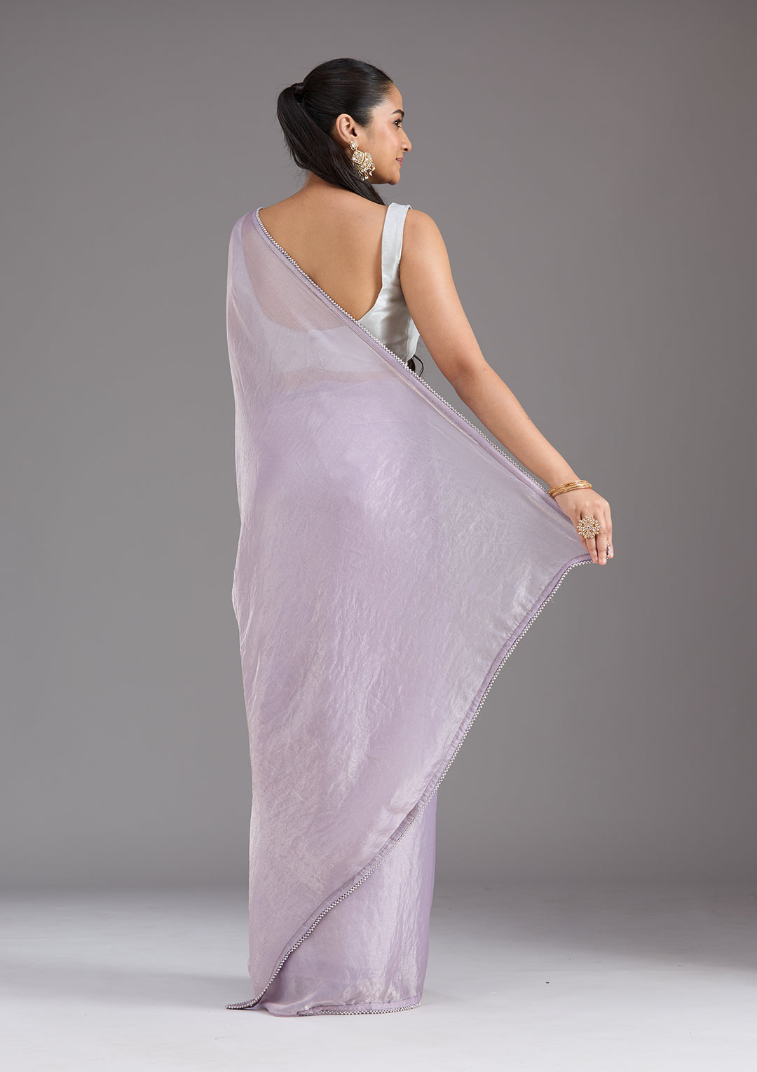 Lavender Pearlwork Tissue Saree