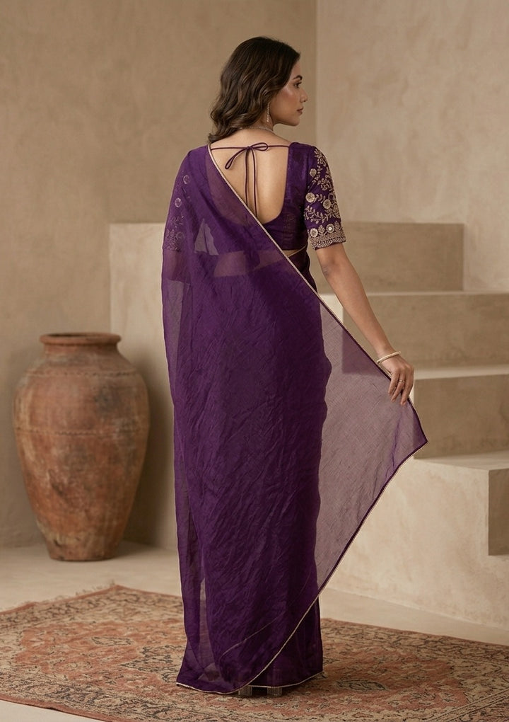Purple Tissue Sequins Saree With Matching Blouse Piece