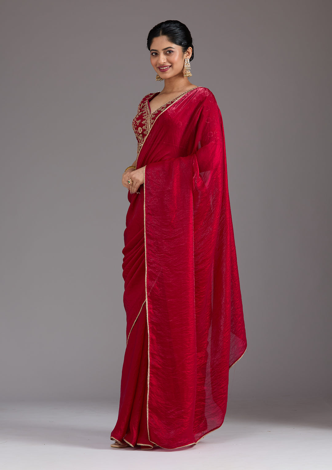 Rani Pink Sequins Tissue Saree