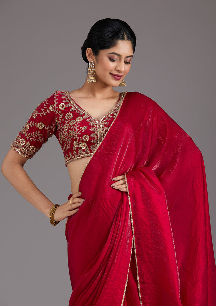 Rani Pink Sequins Tissue Saree