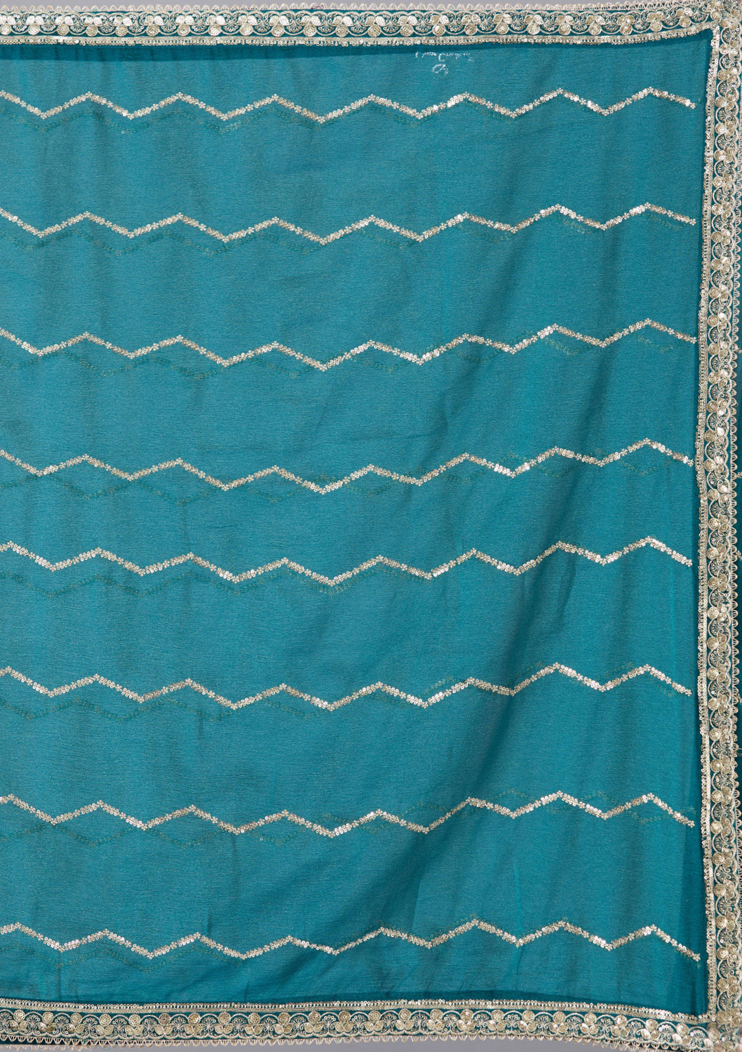 Peacock Blue Sequins Georgette Saree