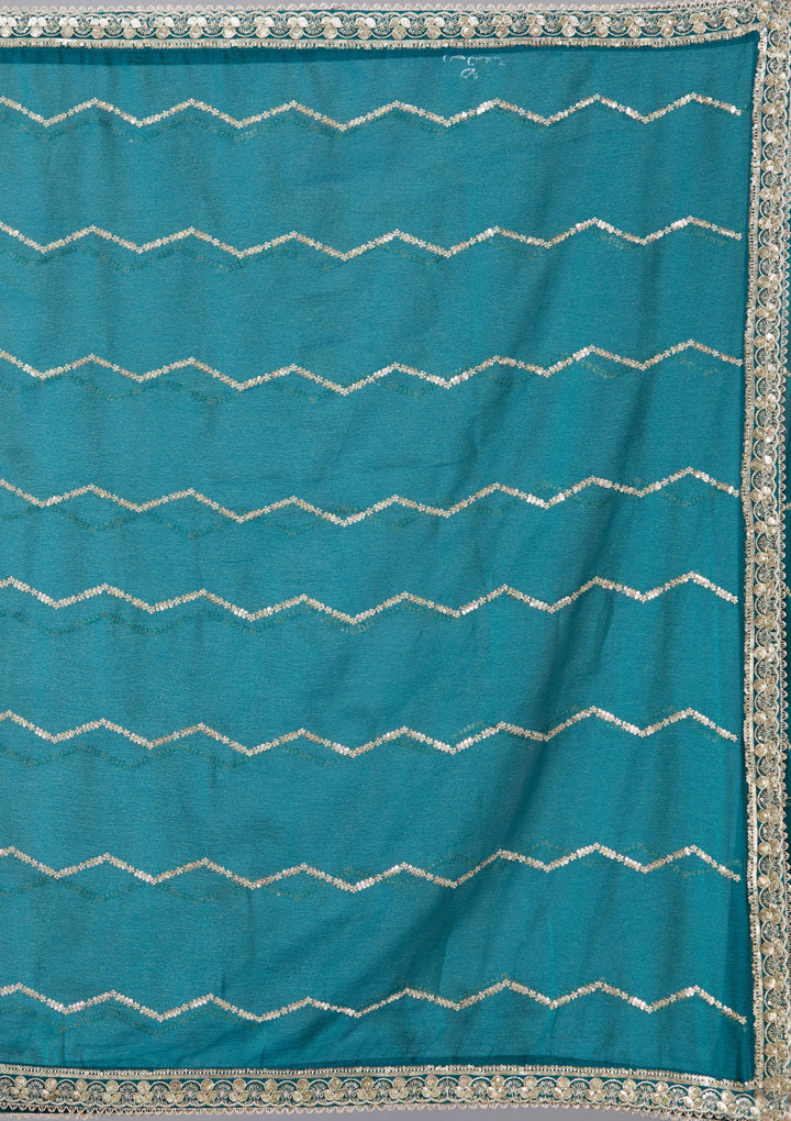 Peacock Blue Sequins Georgette Saree