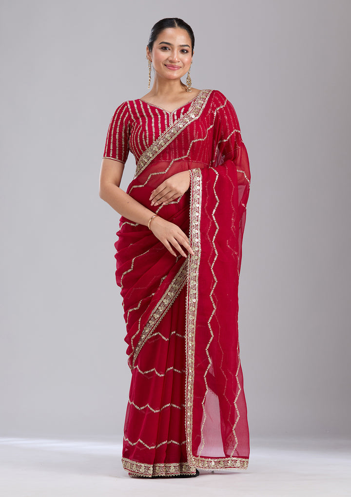 Rani Pink Sequins Georgette Saree