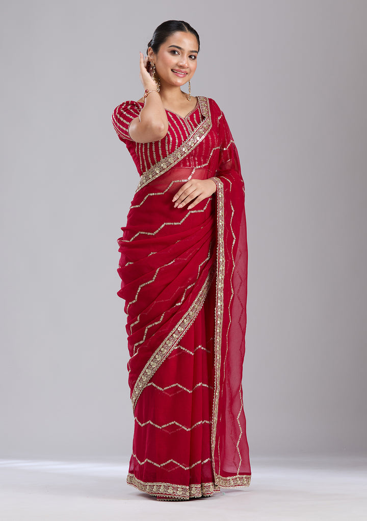 Rani Pink Sequins Georgette Saree