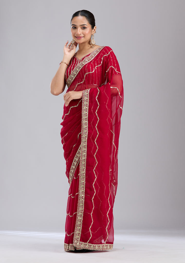 Rani Pink Sequins Georgette Saree