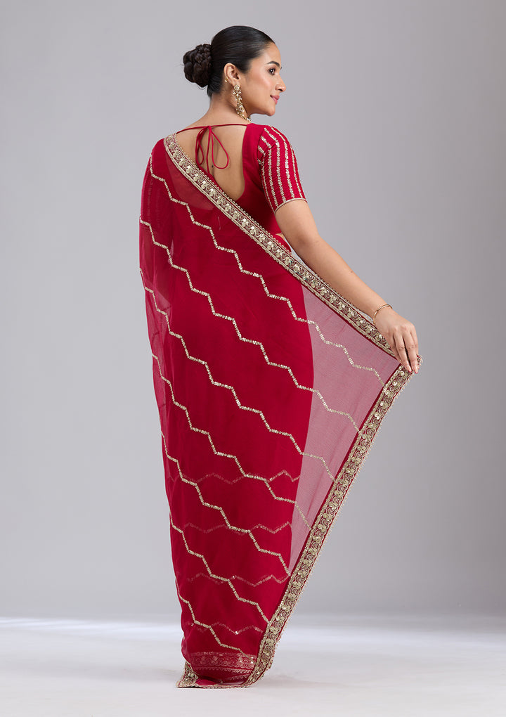 Rani Pink Sequins Georgette Saree