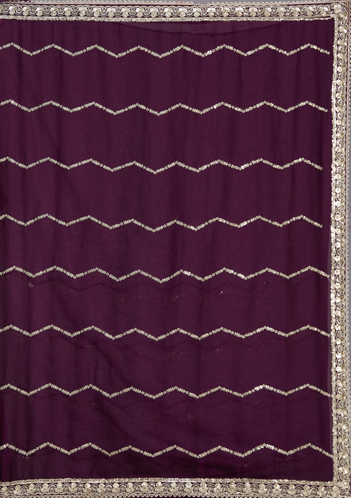 Wine Georgette Sequins Saree With Matching Blouse Piece